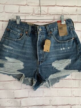 Levi's Distressed High-Rise Denim Shorts - Blue